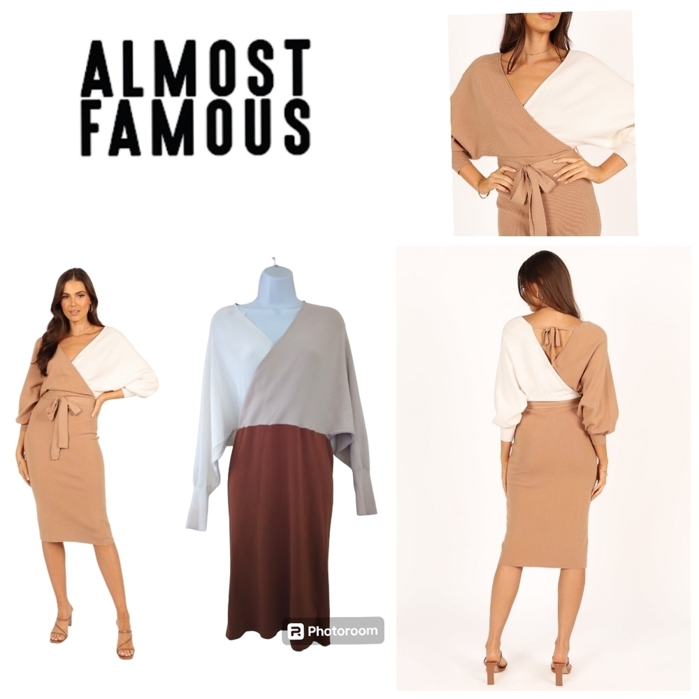 Almost Famous Block Neutral Color Long sleeve Dress . Size XL
